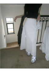 Work White Ribbon Long Skirt