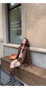 high-end pink loose fit long-sleeve shirt