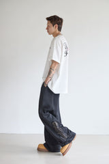 アップリケポイントスウェットパンツ - ブラック