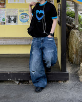 Part Blue Wash Distressed Denim