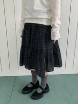 Zikan Check Shirring Midi Skirt