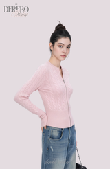 Round Zip-Up Twist Long Sleeve Knitwear