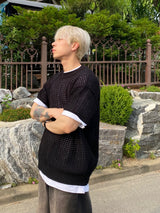 Mesh Round Short Sleeve Knit 3C