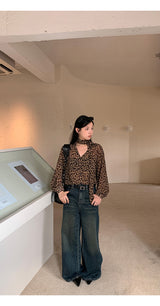 chiffon leopard scarf blouse
