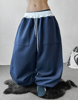 Seazny Contrast Side Pintuck Balloon Pants with Keyring 4color