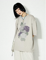 ピュアコットンブリーザブルルーズ半袖メンズアンドウィメンズラウンドネックプリンティド半袖Tシャツフォーサマー