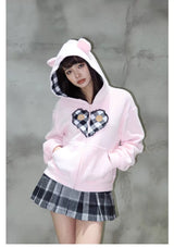 EatmePlz Newjeansカン·ヘチョンのようなヘリン·ピンクベアハートオボピッ長い腕フードジャンパーです