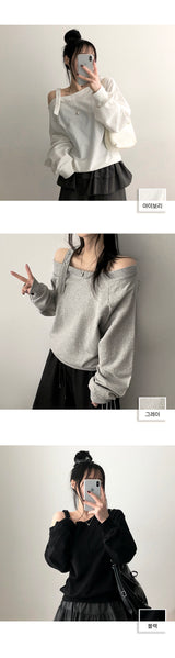New V Unbalanced Off-Shoulder Snap Strap Sweatshirt