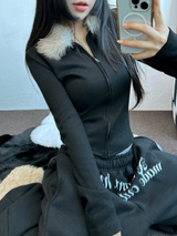 FUR PETIT SLIM HALF CROPPED ZIP-UP 🖤🩶🤍3COLOR