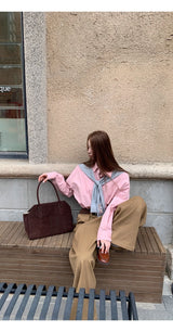 high-end pink loose fit long-sleeve shirt