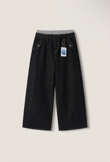 Layered banding denim pants