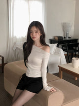 RS Boat Neck Slim Rib Long Sleeve T-shirt (4color)