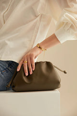 Pouch Gathered Leather Clutch - Green