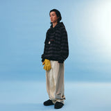 Striped knit balaclava muffler / Black charcoal