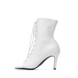 Square Lace-Up Open Toe Heel(White)
