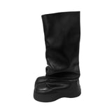 Fold leather boots