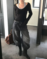 Yami Ribbed Deep V-Neck Knit