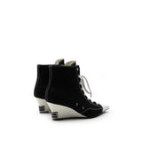 Colorful Bridge | Designer High-Top Lace-Up Canvas Shoes with Pointed Wedge Black Ankle Boots for Women