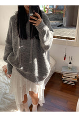 wool gray hood oversized fit knitwear