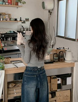 Deep Blue Balloon Wide Denim Pants