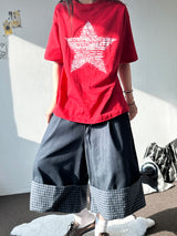 バーコード スター ドット グラフィック オーバーサイズ Tシャツ 3カラー