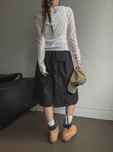 Multi-pocket D-ring Nylon Bermuda Pants