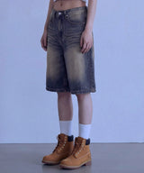 Basic Washing Bermuda Denim Pants - 2COLOR