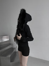 スリムファーフードジップアップ(fleece-lined / 3color)