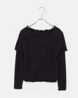 Deupin Layered Two-Way Angora Short & Long Sleeve frilled T-Shirt