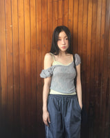 Kiha Lace See-Through Puff Cropped Short-Sleeved T-Shirt