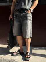 Stone washed bermuda denim pants
