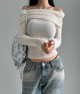 (SOFT-FIT/FALL EFFORTLESS CHIC) SOFT LONG SLIM BODY-SHAPING OFF-SHOULDER KNIT