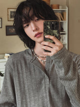 ペールヘンリーネックリブド長袖Tシャツ