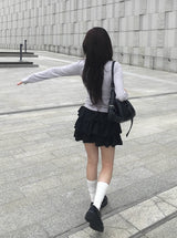 Latte Suede Tiered Mini Skirt