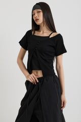 ノースリーブ レイヤードトップス, Black