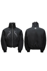 Embroidered Studded Fleece Puffer Jacket