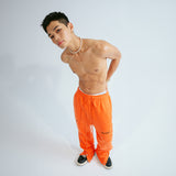 Side Open Sweat Pants Red Orange