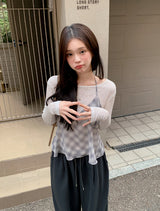 [SHOPPERMADE] シフォンチェックホルターネックスリーブレスブラウス