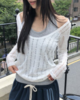 オーバーサイズフィットパンチングシースルー長袖ニット