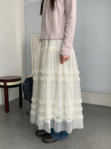 Lanbaf Frill Tiered Layered Long Skirt