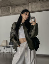 Bleed Washing Leather Biker Jacket