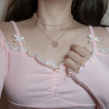 [IU Necklace] バタフライフェアリーレイヤードネックレス - Rosegold Color