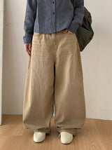 Crane Back Point Wide Washing Denim Pants