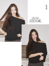 Chic black unbalanced off-shoulder knitwear