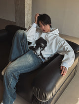 B-Pit Printed Snap Balloon Crop Hoodie