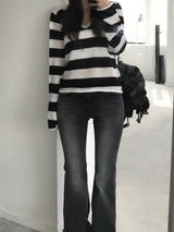 Stripe V-neck knitwear (one color)