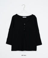 Bella Henley Neck Three Quarter Button Roll-Up T-Shirt
