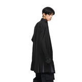 RELABEL ニッチデザインプリーツスプライシングコントラストカラーファブリックロングシャツファッションブランドシャツ