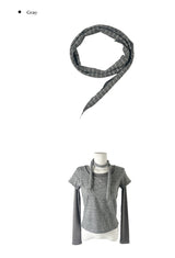 [Muffler Set/Fake Layered] チャドストライプレイヤードショートスリーブニットTシャツセット