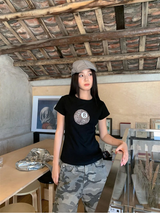 Black Round Leopard Spandex Short-Sleeved T-Shirt